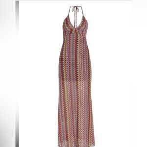 Ramy Brook Daphne Soho Multi Zigzag Metallic Knit Maxi Dress Beachy Resort 8 NWT